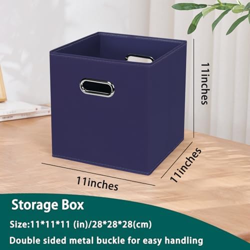 Black Foldable Storage Cubes Bins, Fabric Storage Box Cubes Organizer Baskets with Dual Handles for Home Organizer,Set of 6,(Navy Blue) - Image 2