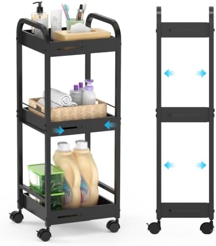 Expandable 3-Tier Metal Slim Rolling Storage Cart with Wheels by GLISWAM