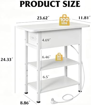 WLIVE 3-Tier End Table with Charging Station Flip Top Narrow Nightstand - Image 3