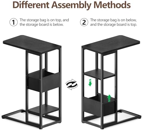 C Shaped End Table, Small Side Table for Couch, Recliner, Slide Under Sofa Tray Desk Snack Tables with Storage Bag for Living Room,Bedroom, Small Spaces - Black - Image 5