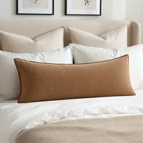MIULEE Decorative Linen Lumbar Pillow Cover 14x36 Inch Brown by MIULEE