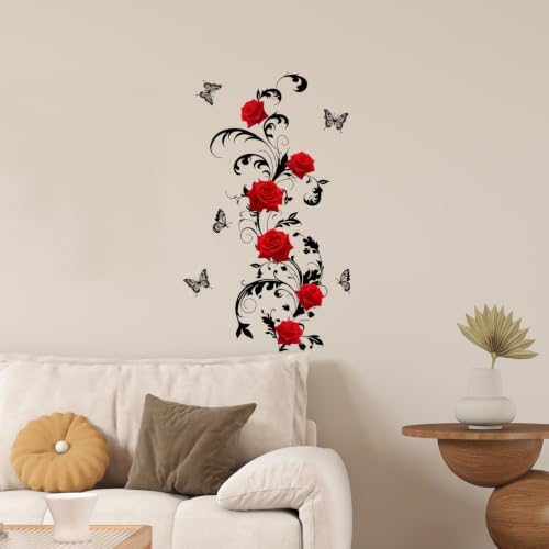 Red Rose Gothic Wall Decals Peel and Stick, Floral Rose Wall Stickers, Removable Vinyl Dark Botanical Wall Decor, Romantic Gothic Wall Art for Bedroom Living Room Office Halloween Home Decorations - Image 4