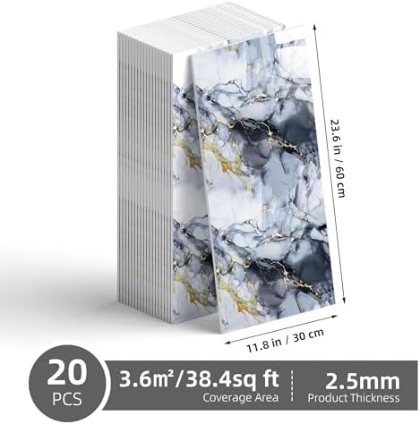 Vieshful 20 Pack 11.8"x23.6" Peel and Stick Backsplash Wall Panels, Self Adhesive Waterproof Back Splash Marble Tiles for Kitchen Bathroom, TV Walls, Living Room Blue (Not Real Tiles) - Image 3