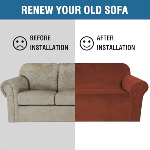 H.VERSAILTEX Stretch Velvet Sofa Covers Large Couch Covers Sofa Slipcovers Furniture Protector Soft with Non Slip Elastic Bottom, Feature Thick Comfy Rich Velour (Extra Wide Sofa 98"-105", Rust) - Image 6