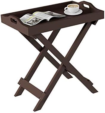 Lavish Home End Folding Modern Minimalist Wooden Contemporary Side Table, Multifunctional, Portable, Stylish Serving, Snack or Lap Tray, Suitable for Indoor and Outdoor Use - BROWN - Image 6