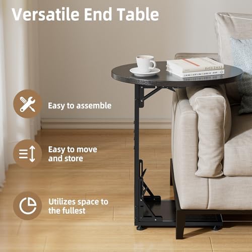 Elbourn Folding Side Table End Couch Tables, C-Shaped TV Stand for Sofa - Image 5