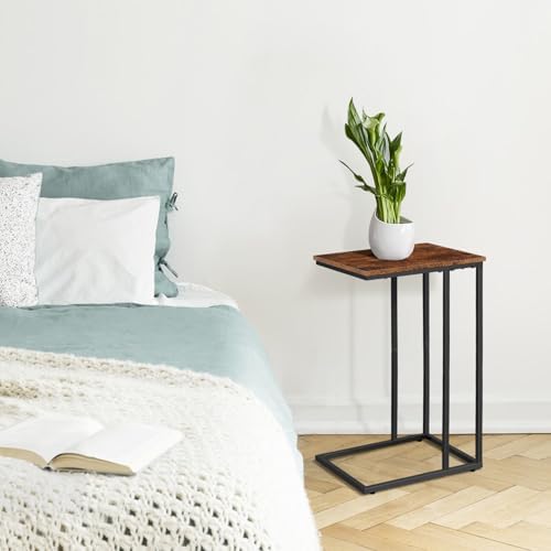 C Shaped Side Table Set of 2, Skinny Sofa Table for Sofa and Bed, Couch Tables That Slide Under, Small End Tables for Living Room, Bedroom or Small Spaces, Rustic Brown - Image 2