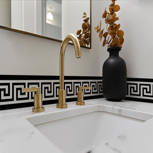 funlife Greece Pattern Peel and Stick Wall Border Stickers, Self Adhesive Skirting Wall Waist Line Decal for Bathroom Wall Vanity Mirror, 78.74"X3.93" PVC White Black 1 Roll by funlife