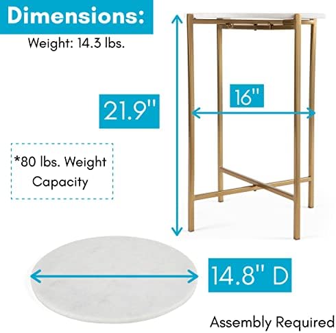 BIRDROCK HOME Folding Side Table with Removable Marble Top - 16” Small Round End Table for Living Room, Bedroom, Small Spaces - Portable Serving Tray for Decor, Drinks, Food (White and Gold) - Image 5