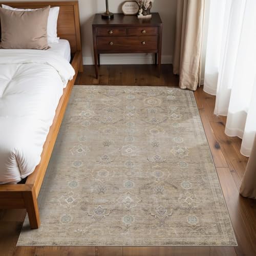 Rugxara Beige 4x6 Area Rug Washable Rug for Living Room Bedroom Office - Image 2