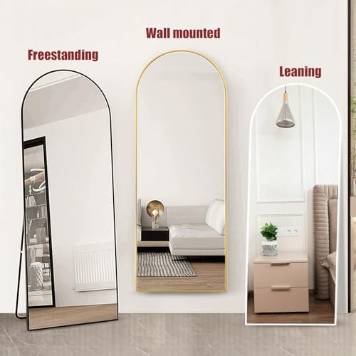 Rowjut Floor Mirror Arched Mirror Full Length 56"X20" Full Length Mirrors can be Free Standing or Hanging on the wall Used in Living Room Entrance Hall Corridor Room Bathroom etc （Glod - Image 6