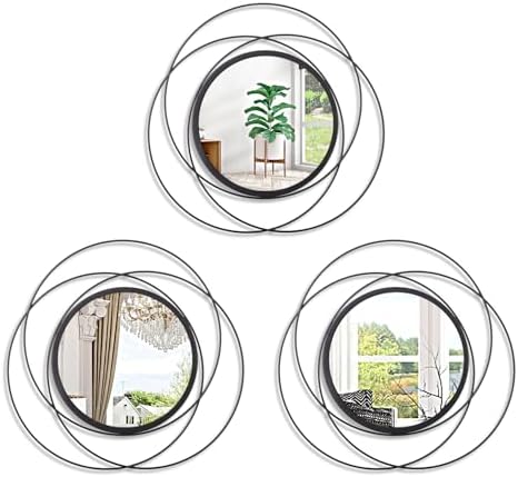 Black 3 Pcs Decorative Wall Mirror Circle Modern Mirror Round Art Ring Metal Mirrors Wall Decor Wall Mounted Mirror for Living Room Bedroom Dining Room Hallway Entryway 12" by HLFMVWE