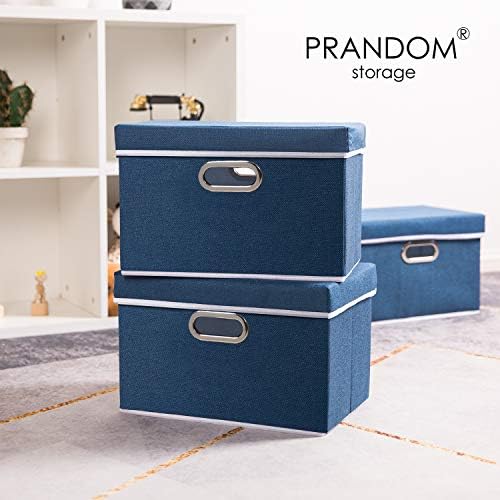 PRANDOM Collapsible Storage Bin with Lid [3-Pack] Fabric Foldable Storage Box Organizer Container Basket Cube with Cover for Home Bedroom Closet Office Nursery Royal Blue(14.9x9.8x9.8) - Image 2