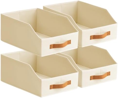 Homsorout Fabric Storage Bins for Organizing - 4 Pack Large Trapezoid Collapsible Storage Bins with Front Handle, Closet Organizers and Storage for Bedroom, Home Shelves, Small Spaces, Beige by Homsorout