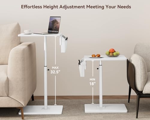 Vagusicc Sofa Armrest Tray Table for Couch, 360° Swivel Height Adjustable TV Tray Table for Small Spaces, Snack Side Table for Couch, Bed, Chair, C Shaped End Side Table for Eating, Reading, Laptop - Image 4