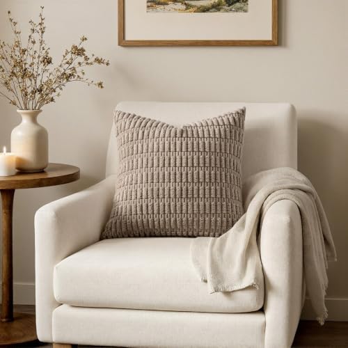 MIULEE Euro Sham Corduroy Decorative Throw Pillow Covers 22x22 Light Brown - Image 4