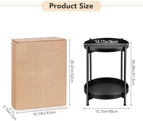 Foldable 2-Tier Round Side Table, Metal End Table with Storage for Indoor Outdoor Use, Small Coffee Table for Living Room, Bedroom, Patio, Black​ - Image 3