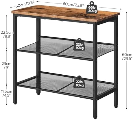 HOOBRO End Table, 3-Tier Narrow Side Table, Nightstand with 2 Flat or Slant Adjustable Shelves for Small Spaces, Hallway, Living Room, Bedroom, Sturdy, Easy Assembly, Rustic Brown and Black BF23BZ01G1 - Image 3