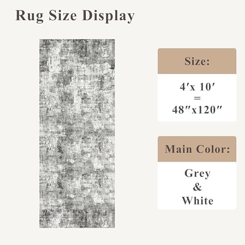 4x10 ft Extra Wide Hallway Rug – Non-Slip Washable Rubber-Backed Large Carpet Runner for Kitchen, Entryway | Modern Abstract, Low-Pile Thin Floor Mat for Bedroom Living Room Dining Room（Grey） - Image 2