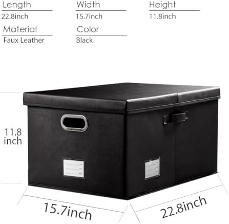 PRANDOM Collapsible Storage Box with Lid [3-Pack] Leather Fabric Foldable Storage Bin Organizer Container Basket Cube with Cover for Home Bedroom Closet Office Nursery Black(22.8X15.7X11.8) - Image 5