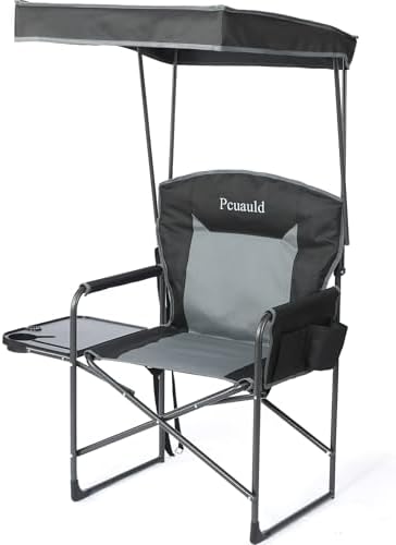 Oversized Camping Chairs with Canopy Foldable Directors Chair with Side Table & Pockets Portable Adults Heavy Duty Outdoor Folding Chairs for Lawn, Beach, Picnic, Sports and Fishing, Supports 500lbs by Pcuauld