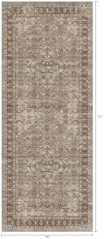3x6 Washable Hallway Runner Rug, Vintage Non-Slip Low Pile Rugs Brown - Image 2