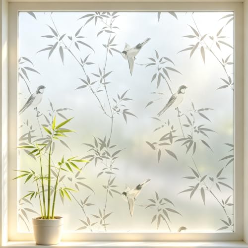 Finnez Window Privacy Film, Frosted Bamboo Window Cling, 17.5" x 78.7" by FINNEZ