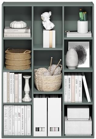 Furinno LUDER Book Shelf, 11-Cube Bookshelf, Reversible Bookcase, 9.4 x 29.1 x 41.7, Easy Assembly, for Living Room, Bedroom, Home Office, Sage Green - Image 5