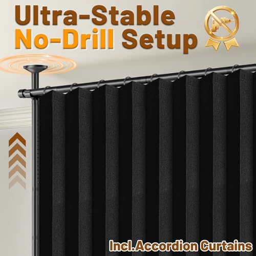 AJAZZ Room Divider Curtain (2 Panels, Black, W100 x L96 in)+ Tension Curtain Rod No Drilling (H) 43-120×(W) 35-200 in, for Privacy/Soundproof Curtains, Heavy Duty Wall Separator - Image 3