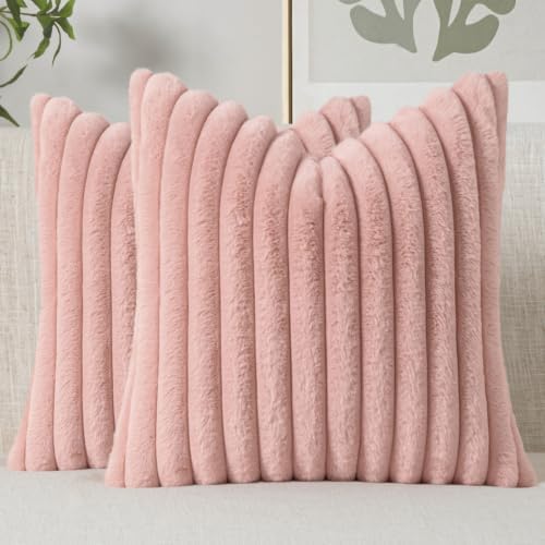 MIULEE Faux Fur Decorative Throw Pillow Covers 18x18 Set of 2 Blush Pink by MIULEE