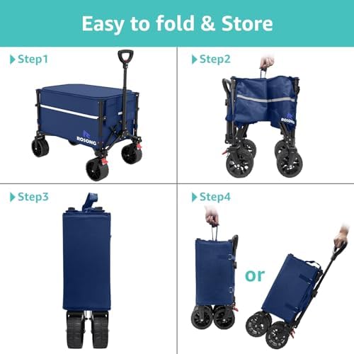 ROSONG Collapsible Wagon Cart with Wheels Foldable - Folding Utility Heavy Duty Wagons Carts for Grocery Sports Garden Shopping Camping Wheelbarrows (120L Dark Blue with Lid) - Image 7