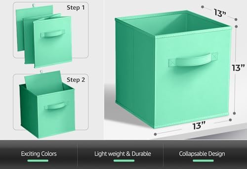 Sorbus Fabric Storage Cubes, 6-Pack Foldable Bins (13 Inch, Teal) - Image 2