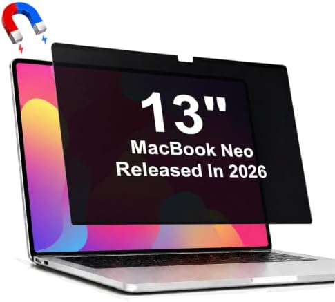 GMOC Magnetic Privacy Screen for MacBook Neo 13 inch (2026, A18 Pro), Removable Anti Glare Matte Filter for 13” Laptop, Blue Light Blocking Computer Privacy Screen Protector by Unknown