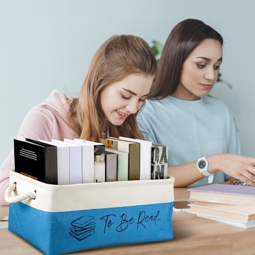 Marsui 1 Pcs TBR Basket Book Storage Bin Bookish Gifts, White Blue - Image 4