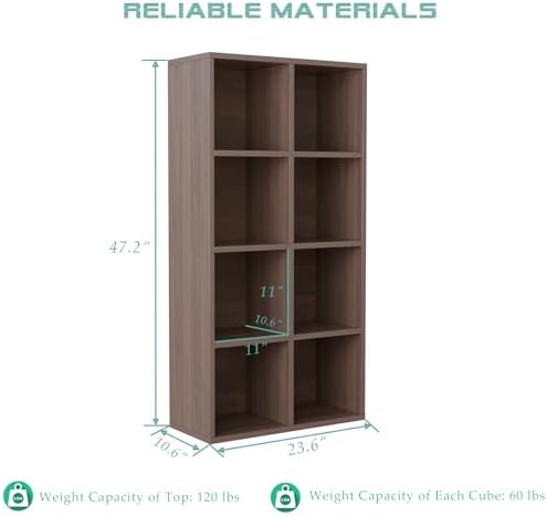 OSCHF 8-Cube Storage Shelf Bookcase, Walnut - Image 2