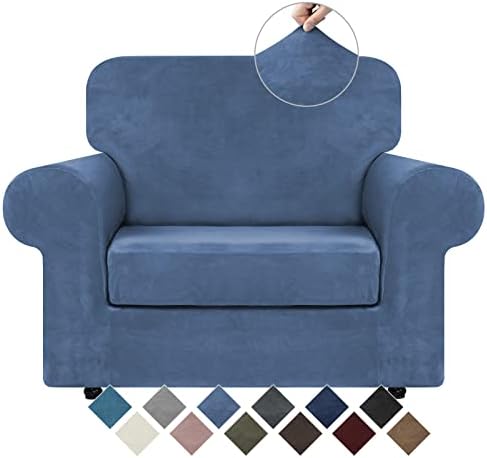 WEERRW Velvet Stretch 2 Pieces Chair Sofa Slipcovers Washable, Light Blue by WEERRW