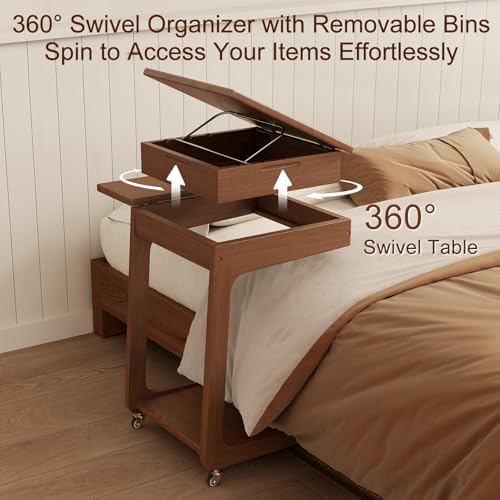 Solid Wood C Shaped End Table for Couch, Walnut Couch Desk - Image 5