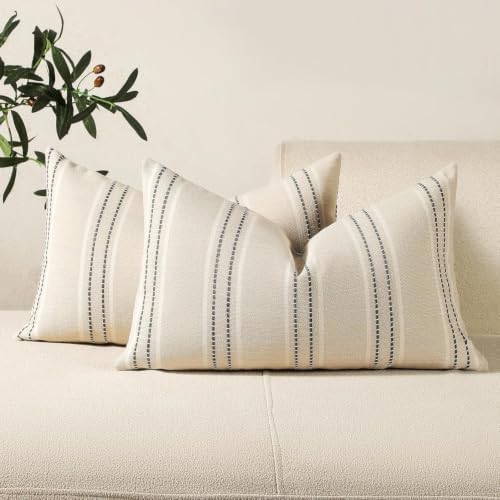 Hckot Stripe Throw Pillow Covers 12x24 Lumbar Grey Pillow Covers Farmhouse by Hckot