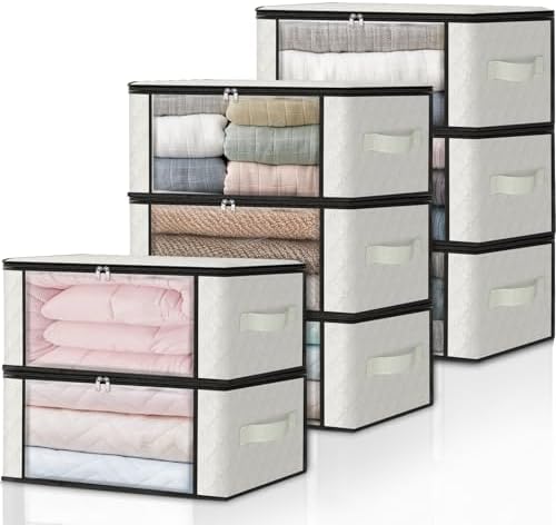 HomeHacks 8-Pack Clothes Organizer Storage Bags, 35L Storage Bins, White by HomeHacks
