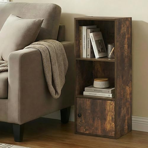 Furinno LUDER Book Shelf, 3-Tier Bookshelf with Open Shelf, Standing Bookcase with 1 Door Cabinet, 9.3 x 12 x 31.5, for Organization and Storage, for Living Room, Bedroom, Home Office, Amber Pine - Image 5