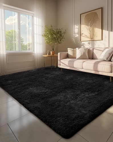 Ophanie 6x9 Black Rugs for Living Room, Large Fluffy Shag Fuzzy Plush Soft Area Rug, Floor Shaggy Carpets for Bedroom, Carpet for Kids Boys Girls Dorm Nursery Decor with Over 99 pcs Pile fibers by Ophanie