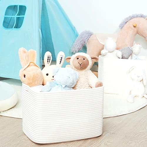 MINTWOOD Design 3-Pack Storage Baskets for Shelves, Playroom and Classroom, Book Basket, Decorative Cube Bins, Woven Closet Organizers, Baby Nursery Baskets, Creamy White - Image 6