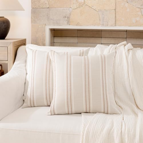 Hckot Terracotta Throw Pillow Covers 24x24 Set of 2 Striped Pillow Covers - Image 2