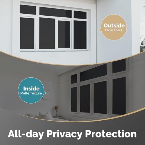 DOWELL Blackout Window Film, 100% Light Sun Blocking Static Cling Frosted Privacy Film for Glass, Heat Control Removable Window Tint, Room Darkening Cover for Day Sleep, Black, 35.4" x 118.1" - Image 3