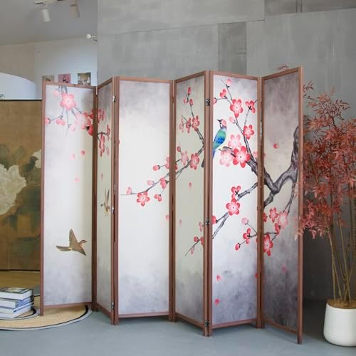 Furnnylane 6 Panel Room Divider for Room Separation, 5.6 ft Tall Double Sided Blackout Folding Privacy Screen for Home Office - Freestanding Partition with Magnolia and Plums Scenery (67" H x 94.5" W) - Image 4