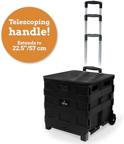 Inspired Living Collapsible Ultra-Slim Pack-N-Roll,2 Wheel Utility Cart w/Lid used as Seat up to 250 Lbs, Telescopic Handle - Super Strong, for Home, Garden, Shopping, Office, School use, Large, Black - Image 4