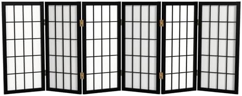 2 ft. Short Desktop Window Pane Shoji Screen - Black - 6 Panels by RedLantern