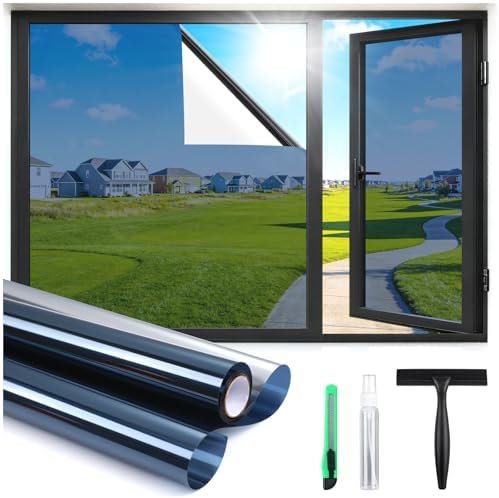 Haton One Way Window Tint for Home with Tools, Blue-Silver 35.4" x 78.7" by HatonHomeDecor