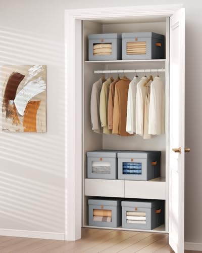 Homsorout Storage Bins with Lid – Closet Organizer with Side Opening and Clear Window, Foldable Stackable Fabric Basket for Clothes, Home, Office - 13.77" x 11.8" x 9.8", 6 Pack, Grey - Image 5