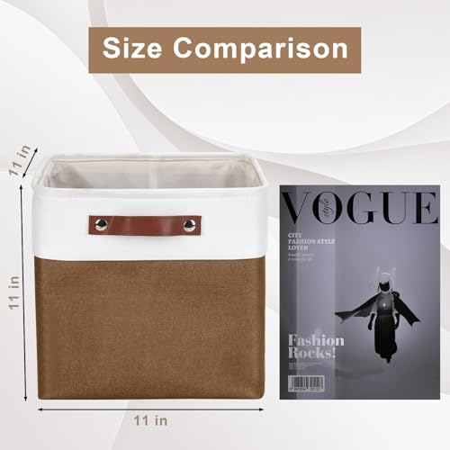 Bagnizer Collapsible Fabric Storage Cubes 11x11 Cube Storage Bins, 4 Pack Closet Baskets Box with Handles for Organizing, Shelf, Toys, Clothes, Home, Office, Nursery (Brown&White) - Image 2